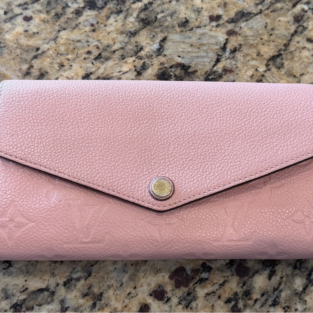 Louis Vuitton Monogram Empreinte Leather Rose Poudre Sarah Wallet